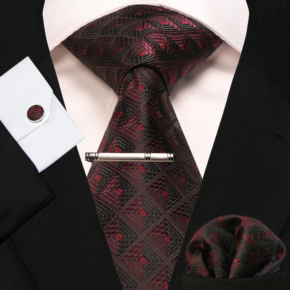 8cm Seidenkrawatten für Herren, grün-schwarze Krawatten, kariert, gestreift, Krawatten-Set mit Einstecktuch, Manschettenknöpfen und Krawattenklammern, für Hochzeit, Business, Party. – Detail 18