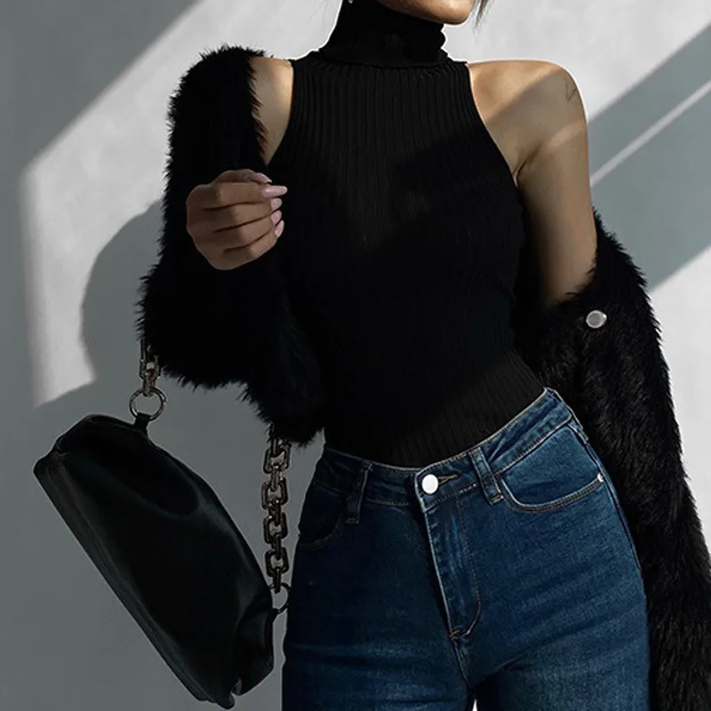 Women Off Shoulder Tops Turtleneck Tank Tops Knitted Hot Tops Women 2026 Summer Skinny Round Neck Solid Cute Cropped