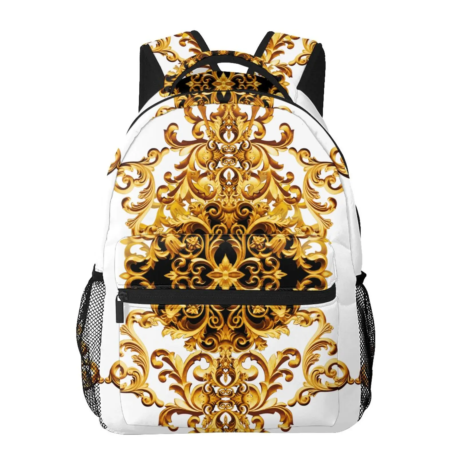 Imagem -06 - Bookbag Portátil Barroco Dourado para Mulheres e Homens Mochila Feminina Bolsa de Livros Caminhadas Viagem Mochila Adolescentes