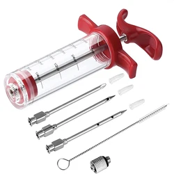 LMETJMA Meat Injector Syringe With 3 Marinade Injector Needles for BBQ Grill Turkey Injector Kit Marinade Flavor Injector JT104