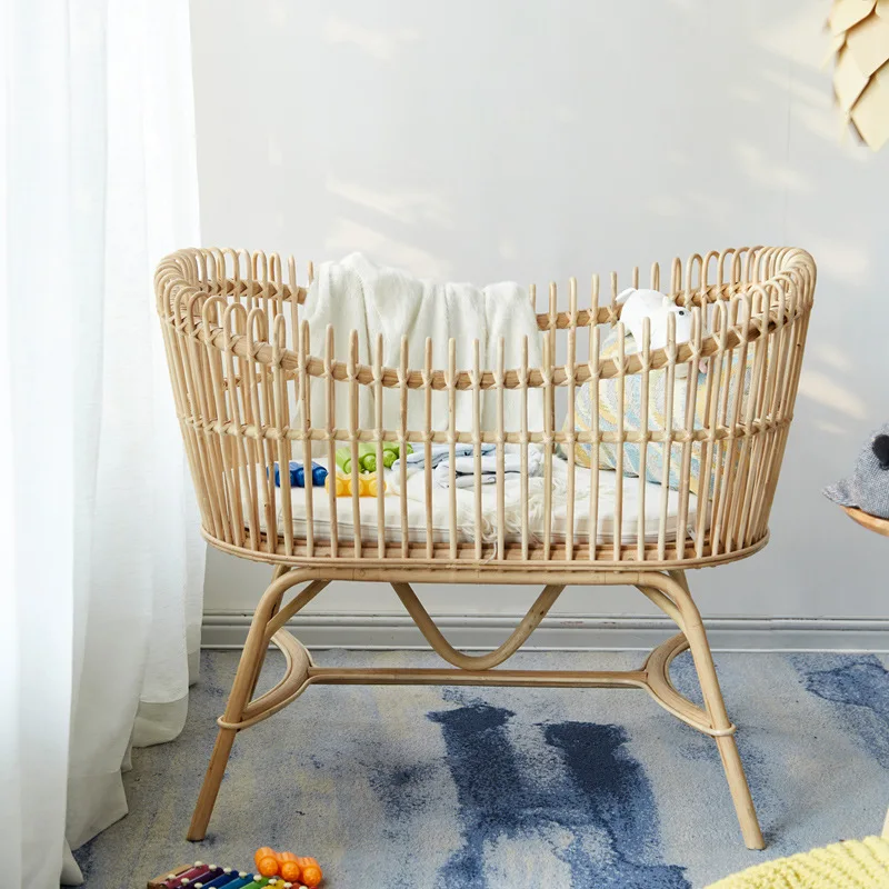 Factory direct sales European rattan baby cradle bed newborn simple paint-free bb bed multi-functional light luxury baby bed