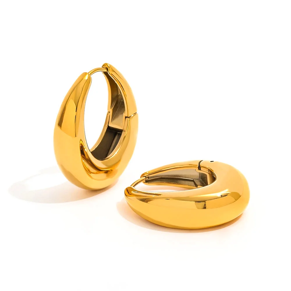 

Joolim Jewelry High Quality PVD Wholesale Waterproof Fashion Simple Versatile Oval Huggie Stainless Steel Earring for Women