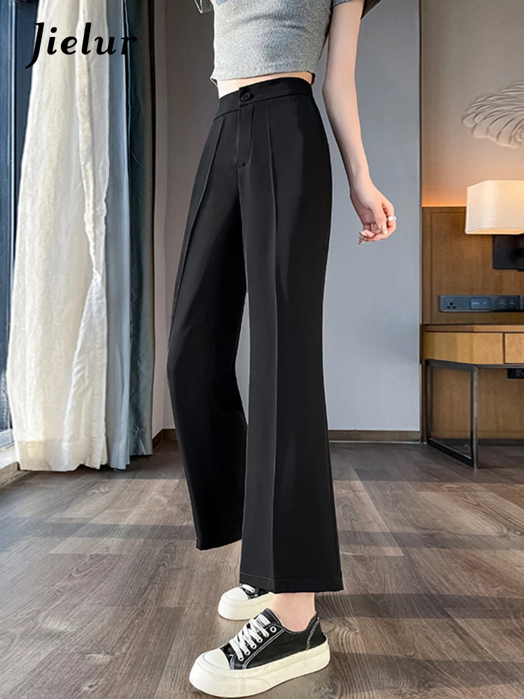 Jielur Suit High Waist Female Flare Pants Simple Fashion Workwear Summer Black High Waist Slim Solid Color Casual Women's Pants