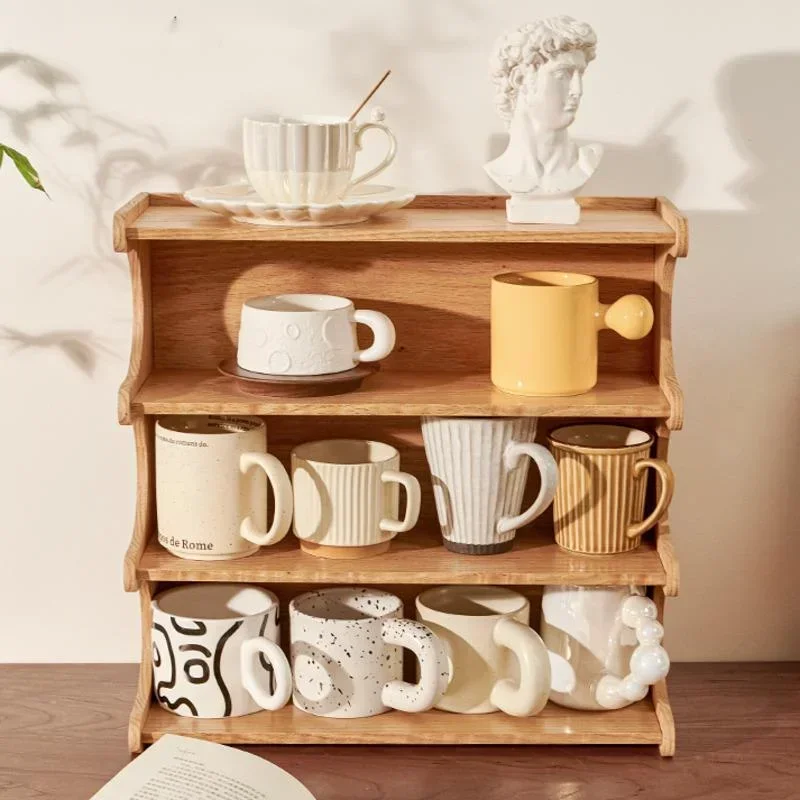 High-Grade Coffee Cup Storage Rack, Solid Wood, Multi-layer Display Cabinet, Household Large Capacity, Desktop Mug Holder