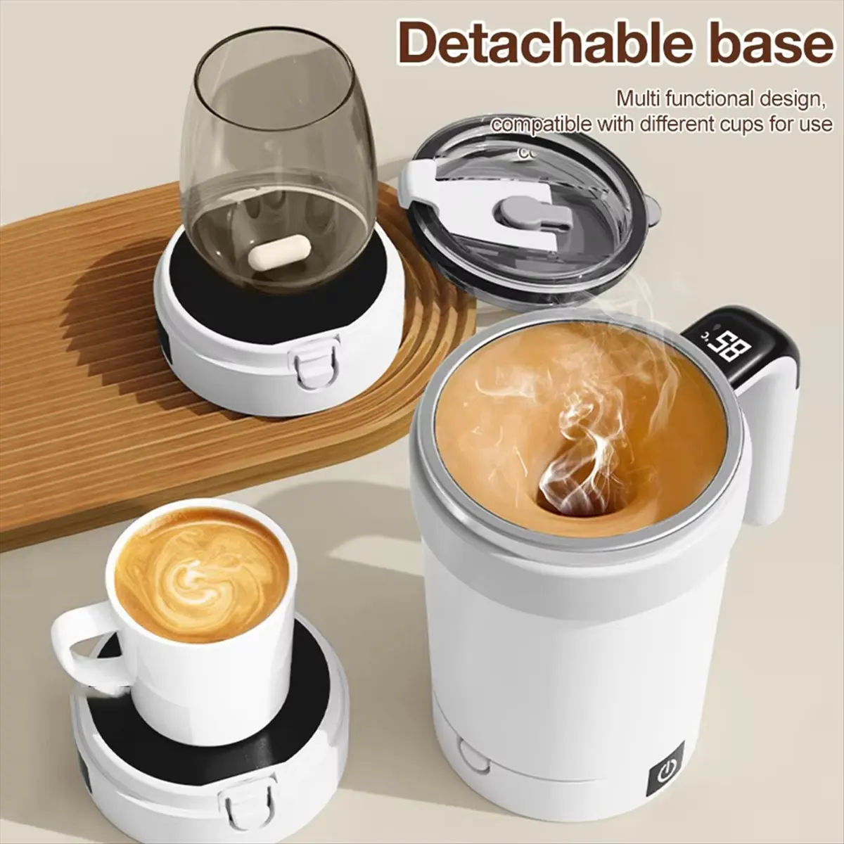 Rechargeable Stainless Steel Coffee Mug - Magnetic Mixer, Electric Stirring Tumbler with Rotating Magnetic Technology &LICG