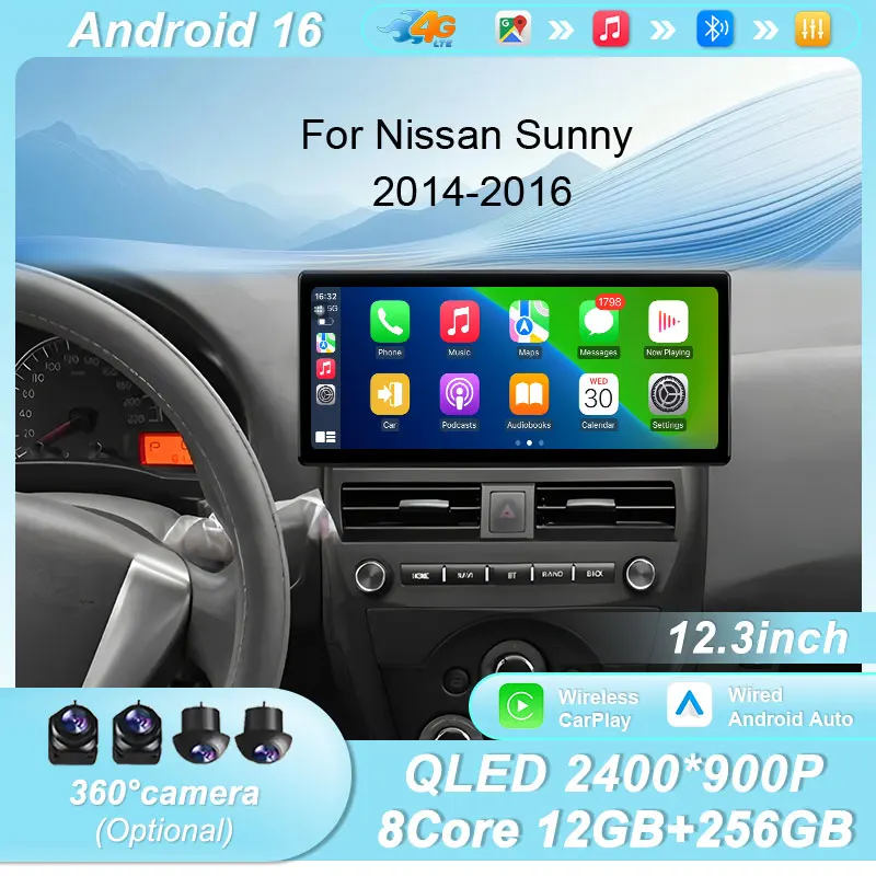 

12.3 Inch Android 16 Car Radio for Nissan Sunny 2014-2016 GPS Navi Multimedia Player Touch Screen CarPlay Auto DSP BT FM WiFi/4G