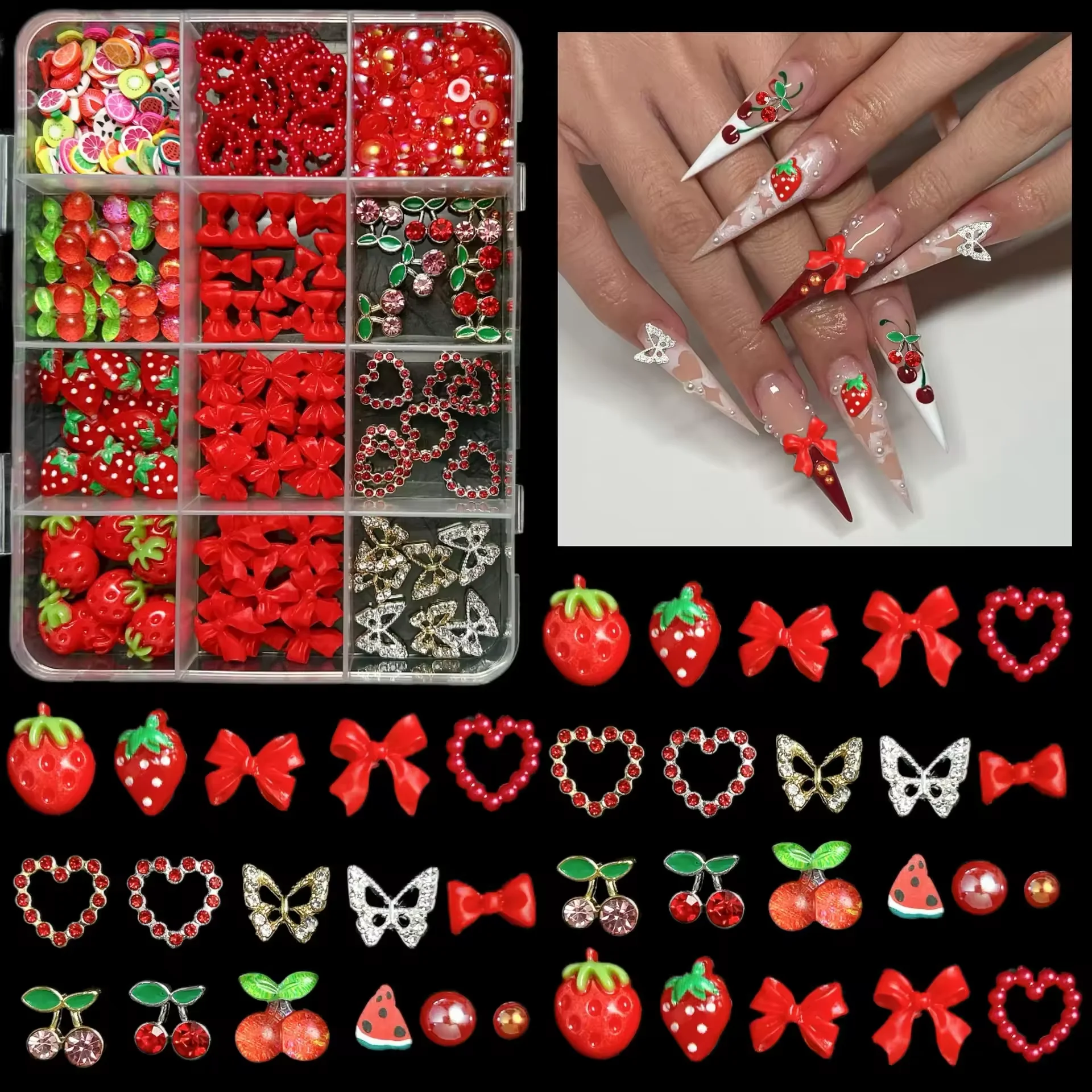 12 Grades de Decorações 3D par - Nail Art Red Cherry avaliação e preço