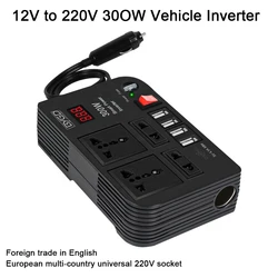 Przetwornica samochodowa 300 W DC 12 V na AC 220 V Gniazda konwertera 4 USB Szybkie ładowanie Uniwersalne gniazdo Zasilacz Inwerter