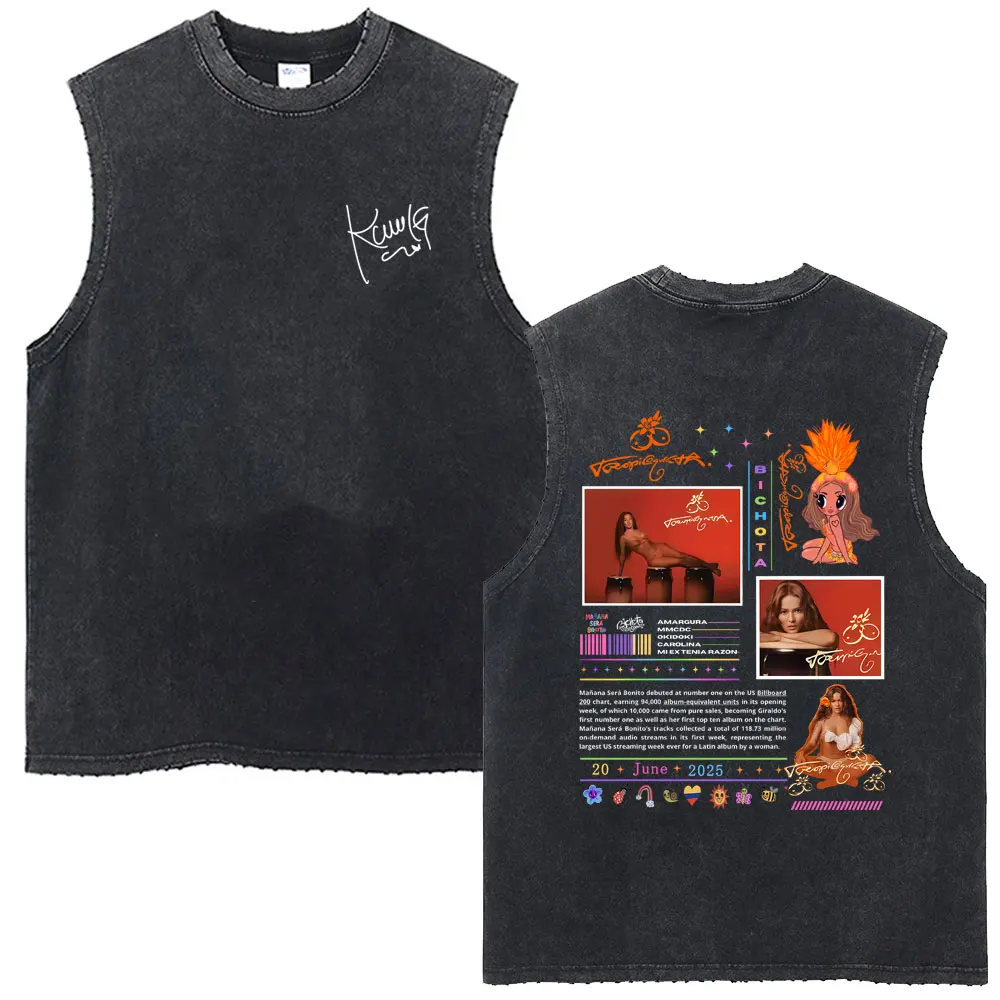 

Singer Karol G Tropicoqueta 2025 New Album Graphic Washed Vintage Sleeveless Vest Men Women Fashion Hip Hop Oversized Tank Tops