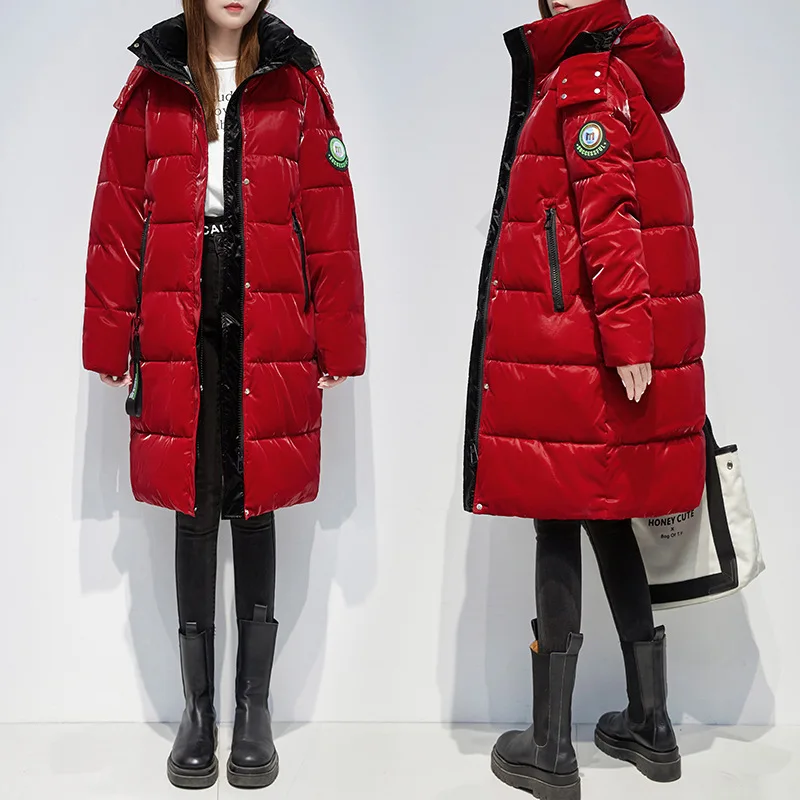 Imagem -02 - Parkas com Capuz Destacáveis para Mulheres Cabolsa Brilhante Grosso e Quente Roupa de Neve Feminina Roupas Soltas Acolchoadas Chapéu Novo Inverno 2023