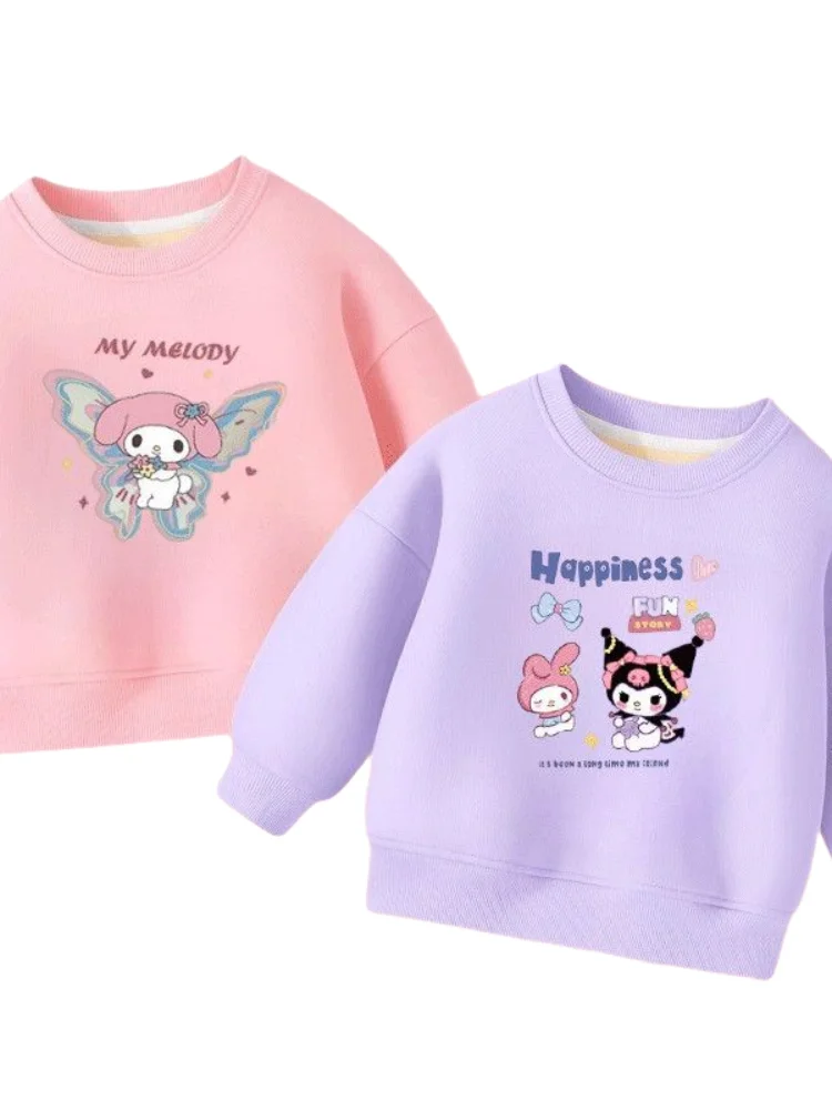 

Sanrio Kuromi My Melody флисовая толстовка для девочек, новогодняя одежда, повседневная спортивная одежда для больших детей, пуловер, аксессуары, милый свитшот