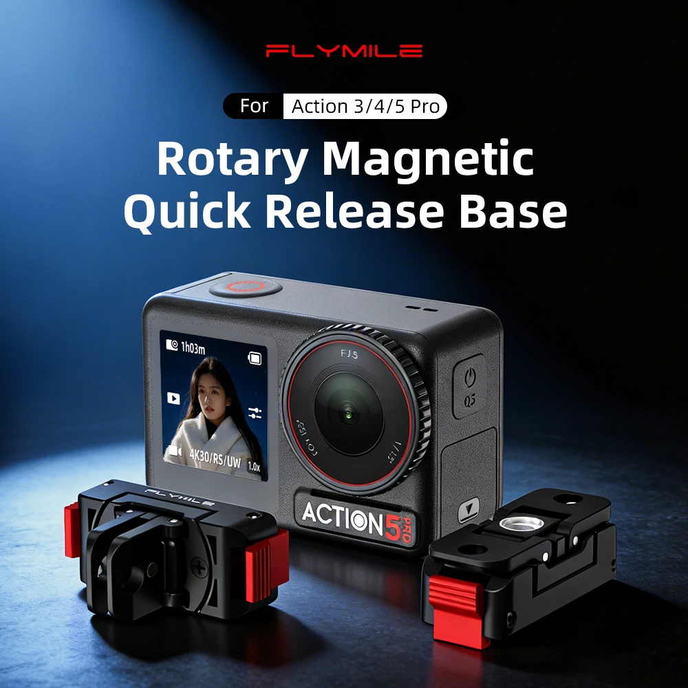 Flymile Drehbarer Magnetischer Halterungsadapter für DJI Action 5 Pro 4 3 Kamera Schnellwechselbasis mit Klappbarer Doppelkralle 1/4 Schraubenloch – Detail 2