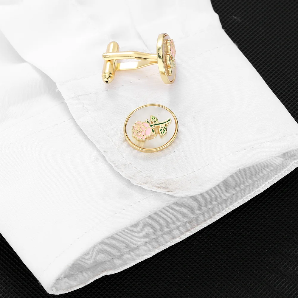 A Pair Euro-American Trendy New Rose Cufflinks Creative Shirt Formal Suit Cuff Buttons Essential Men's Accessory for Stylish