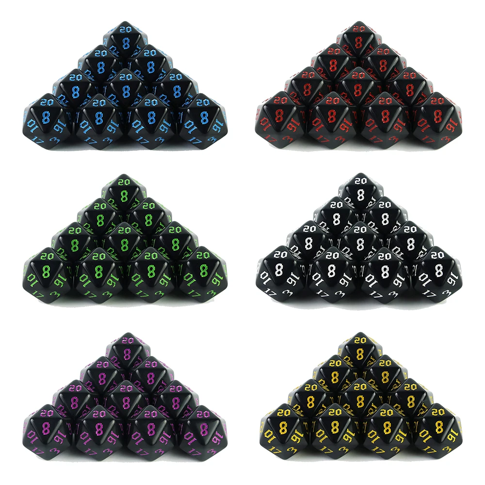 10pcs D20 Dice Set Glitter/ Opaque 20 Sided Polyhedral Dices for Party Game D&D RPG Role Playing Game