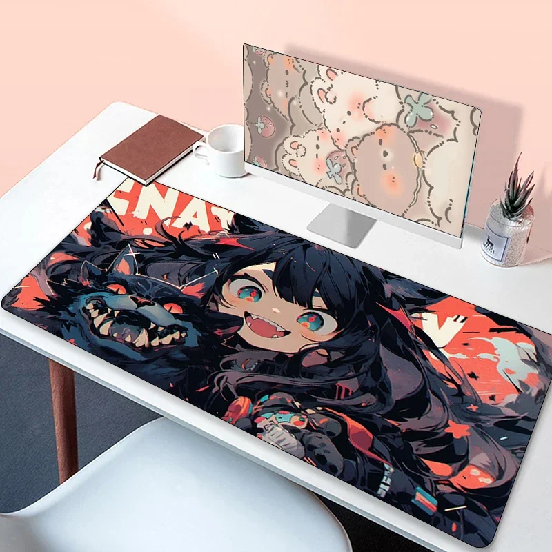 Gaming Mouse Pad Gamer Carpet Kawaii Girl and Cat Keyboard Mat Long Padding Computer Accessories Mousepad Xxl Desk Mats Mausepad