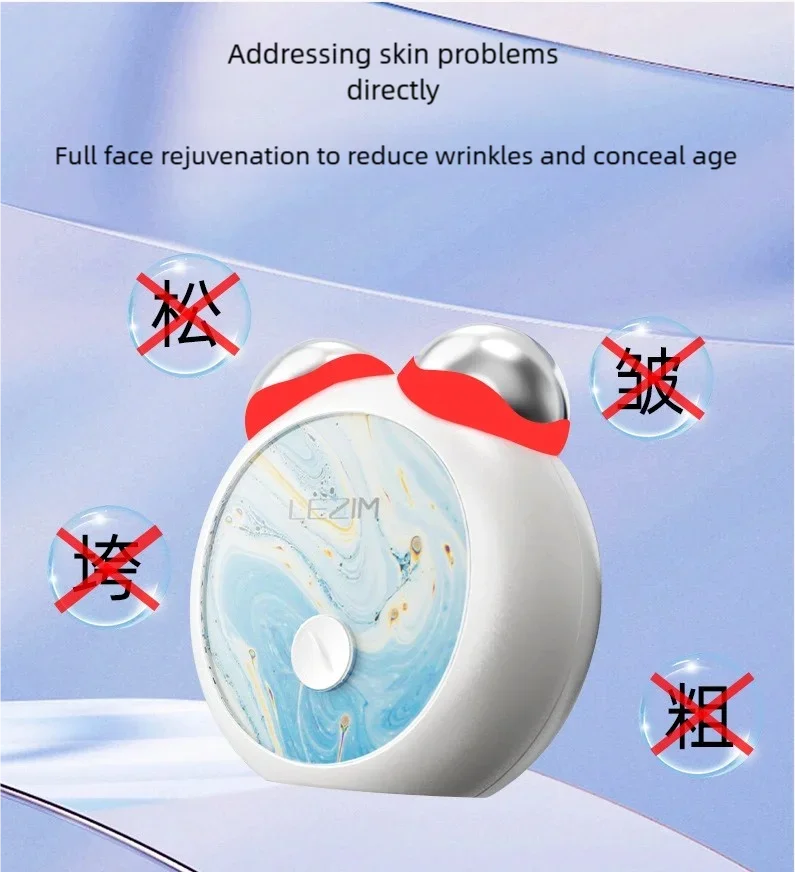 ミニEMSマイクロカレント美顔器 フェイスネックマッサージャー 赤青ライト ダブルローラー ライトライン 肌ケア吸収促進