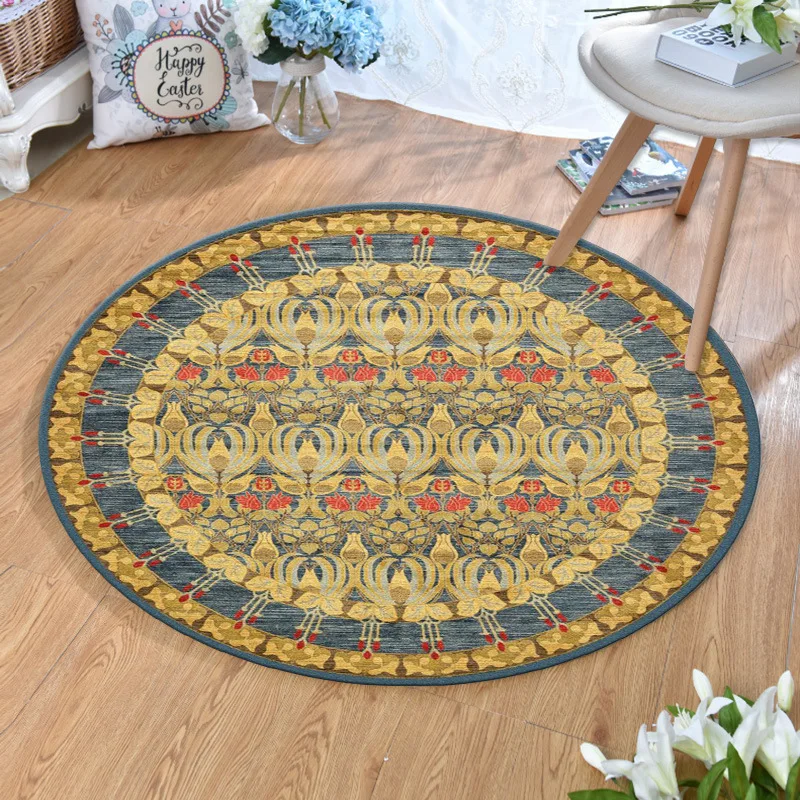 American Vintage Round Rug Living Room Bedroom Bedside Rug Simple Turkish Washable Non-slip Mat Computer Chair Mat Soft Carpets