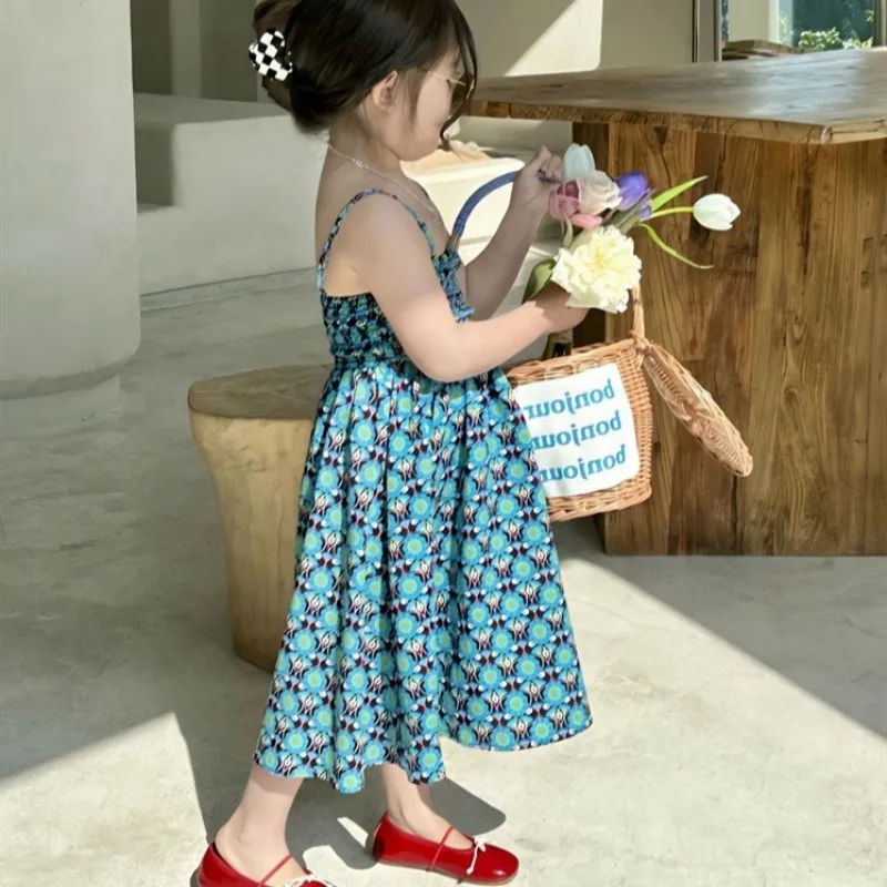 Girl's Strap Skirt Summer New Korean Style Vacation Style Dress Western Style Vest Skirt Children One Piece Dropshipping