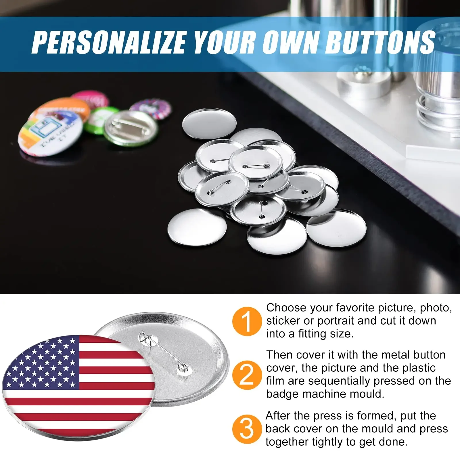 Pin Back Button Onderdelen, Ronde Vorm Button Maker Levert Stevige Metalen 100 Sets voor Doe-het-zelf (44MM Pin Back Button Onderdelen, Ronde Vorm Button Maker Levert Stevige Metalen 100 Sets voor Doe-het-zelf (44MM