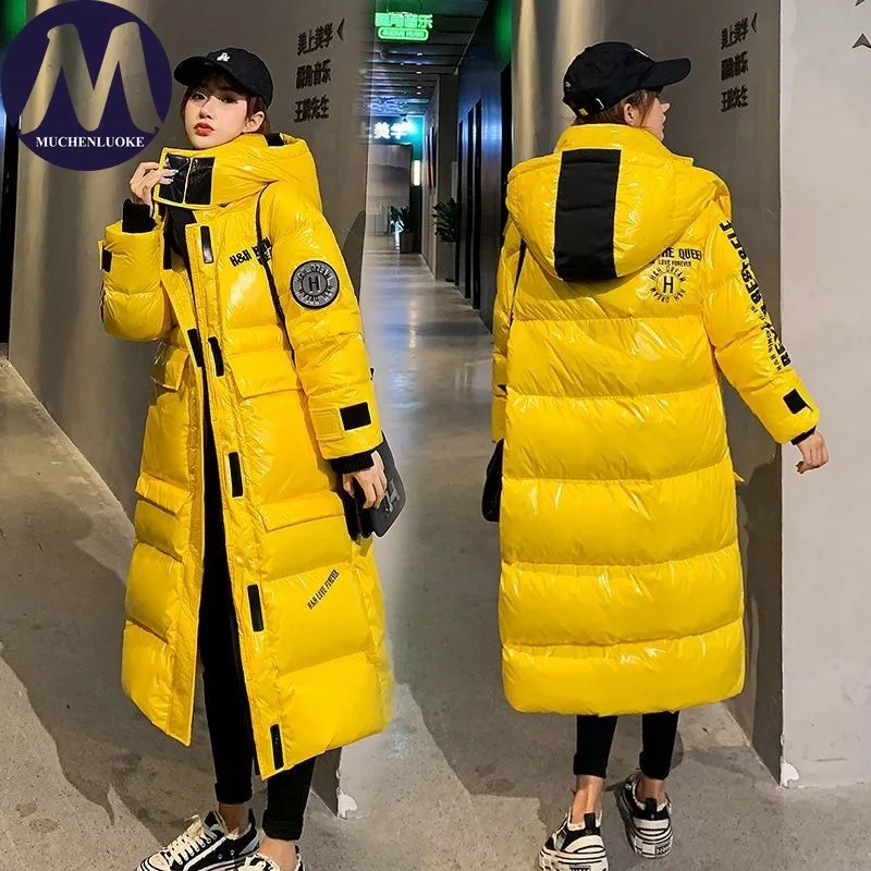 

Winter Jacket for Women 2025 New No-rinse Hooded Glossy Surface Thickened Warmth Coat Korean Fashion Casual Loose Long Parkas