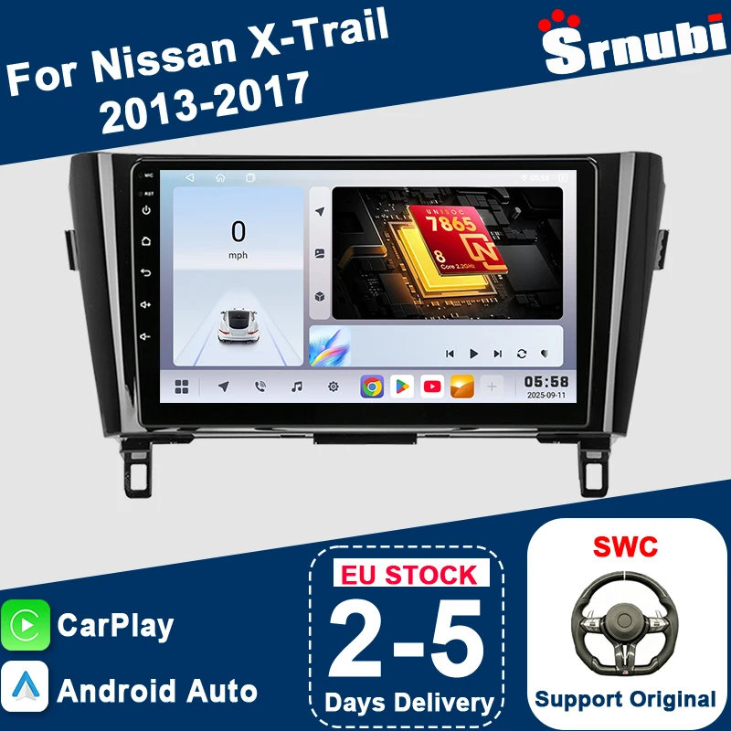 Srnubi 2 Din pour Nissan X-Trail 2013-2017, navigation GPS, autoradio Android, unité principale multimédia, Carplay, WIFI, 4G, bouton lumineux, prise en charge SWC, Bluetooth 5.4, systèmes intelligents automobiles, accessoires