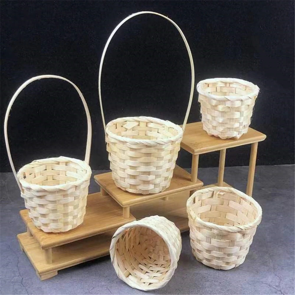 

Mini Bamboo Weaving Basket Handmade Small Flower Baskets Handicraft Desktop Decoration Storage Organizer Box Nursery Flowerpot