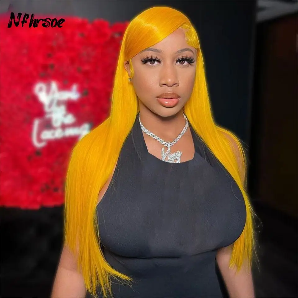 

Yellow Color 13x4 Bone Straight HD Lace Frontal Human Hair Wigs Brazilian 613 Blonde Colored Lace Front Wig for Black Women