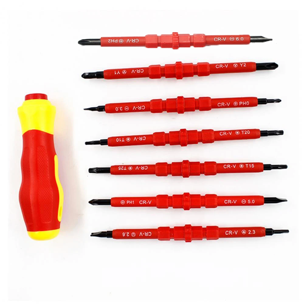 

7pcs 500v Insulated Multifunctional Screwdriver Set Slotted Phillips Changeable Dual Purpose Bits Electrician Repair Tools Keys