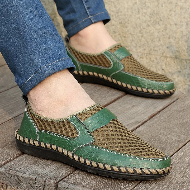 Nieuwe Zomer Heren Casual Schoenen Ademende Letaher Schoenen Mannen Loafers Soft Flats Sandalen Handgemaakte Mannelijke Rijschoenen Grote Maat 48