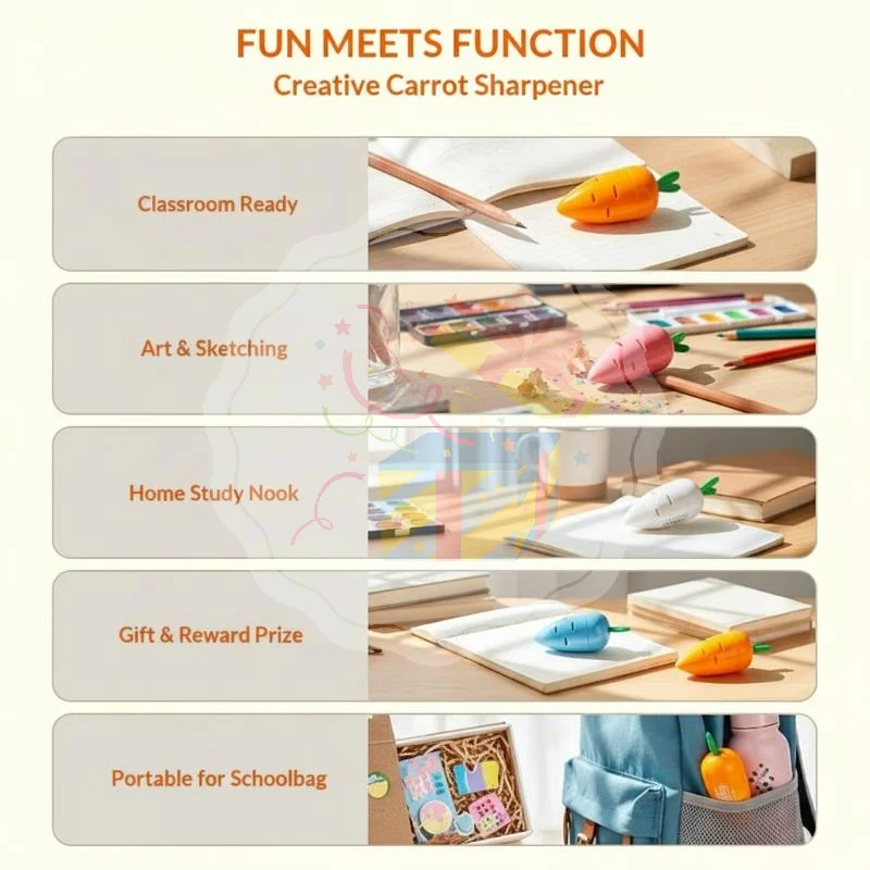 Pencil Sharpener Set 3 Pcs Cute Carrot Pineapple Design with Built-in Eraser for School Office Students Stationery