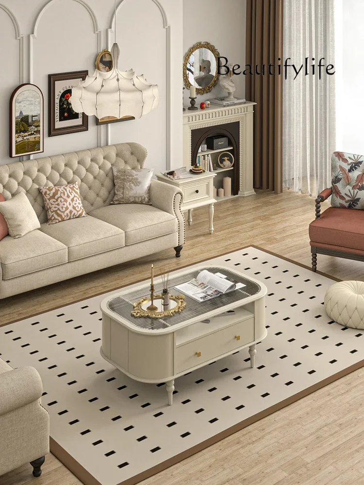 

muebles para hogar French Retro Solid Wood Tea Table Cream Style Small Apartment Living Room Movable Glass Tea Table