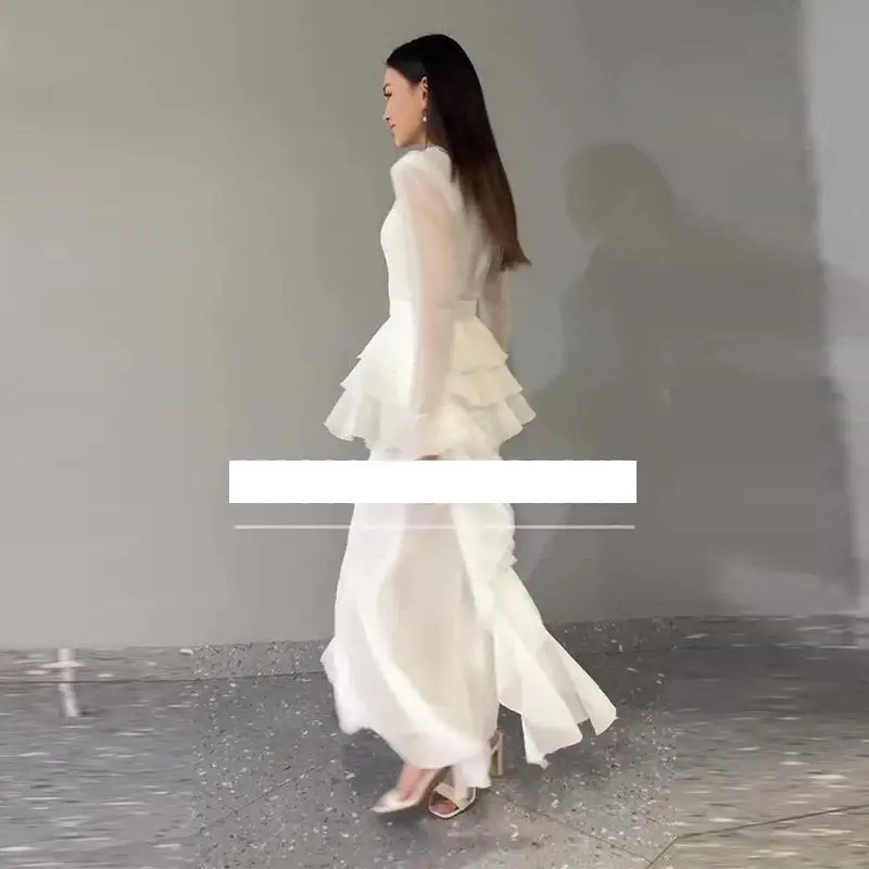 

Elegant White Skirt Set Women's Fashion Autumn 2025 Bordered Waist-Cinching Three-Piece Long Sleeve Ensemble Winter Ready