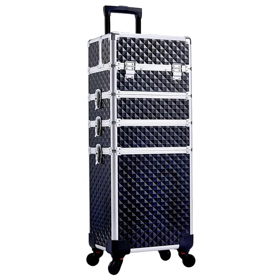 

4 in 1 Rolling Makeup Case Cosmetic Train Case Trolley Roll Travel Box for Makeup Artist, Hairstylists, Nail Tech M Customizable