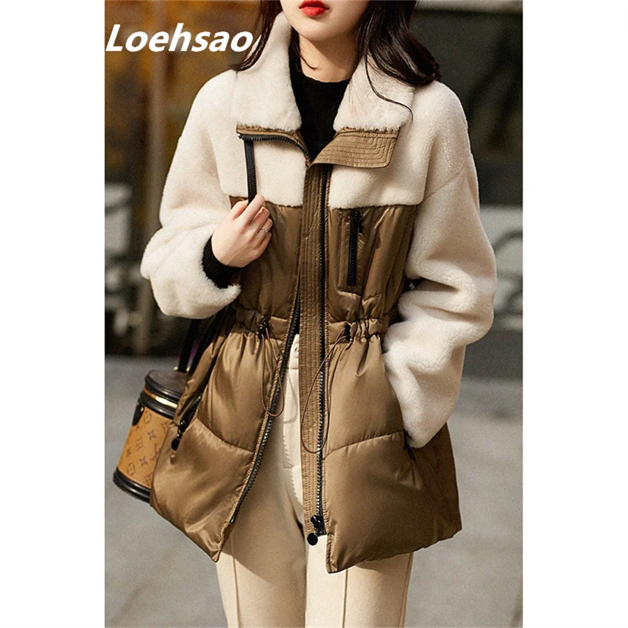 

2022 Fashion Women Jacket Khaki Sheep Skin 90% White Duck down Female Super Warm Soft Thicken Loose Winter Parkas Casual Coat