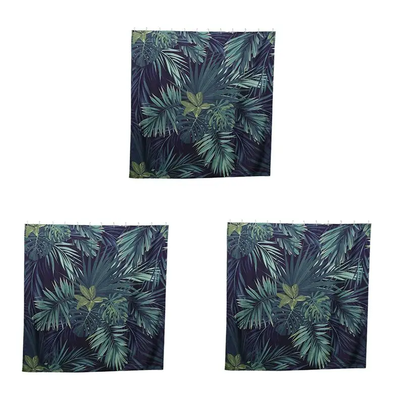 

3X Green Shower Curtain Leaves Printing Pattern Modern Natural Plant Pattern Polyester Bathroom Waterproof Curtains-Tvdae