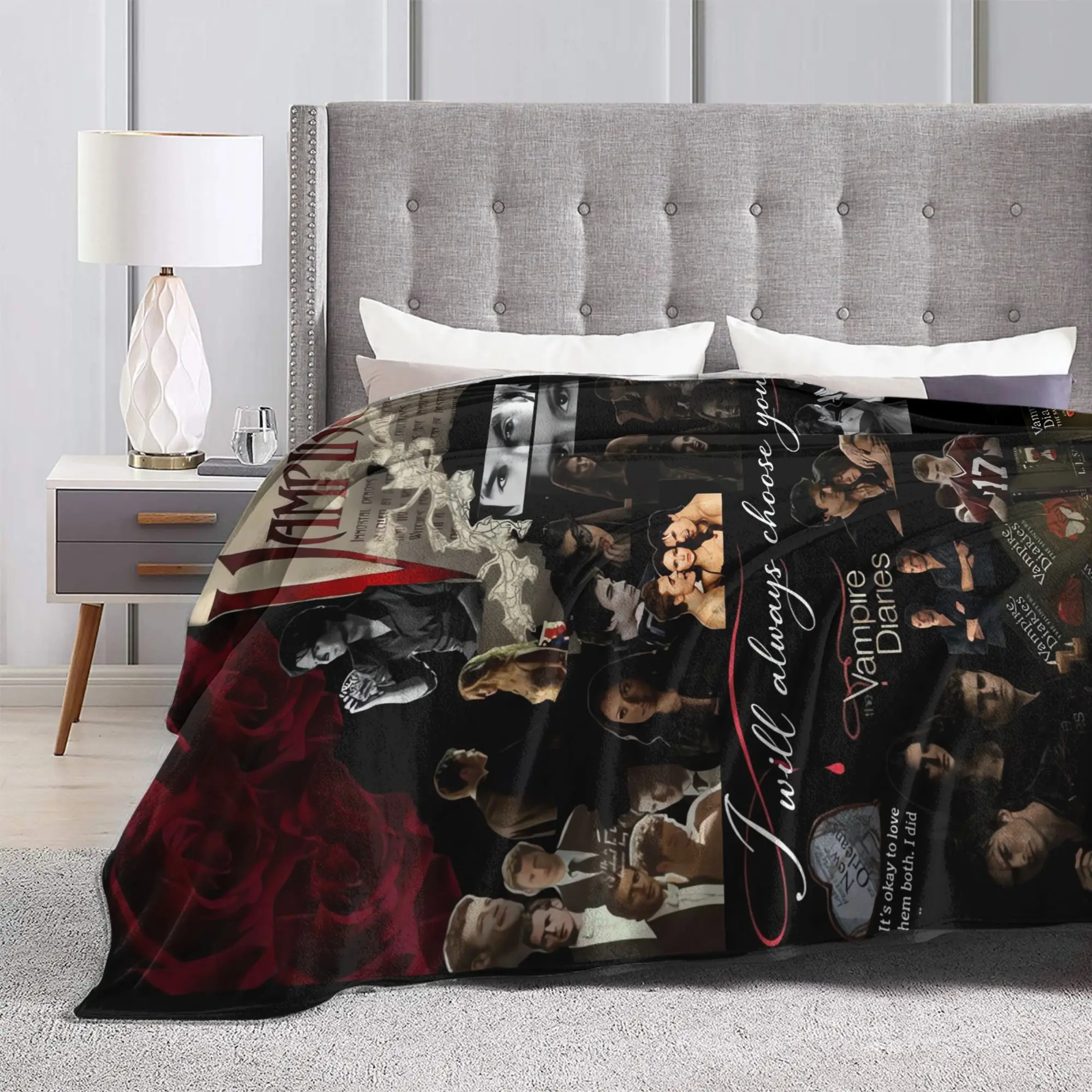 Red Tone Character The Vampire Diaries Warm Soft Blankets  Kids Adult Plush Throw Blanket Flannel Bedspread Sofa Bed Cover
