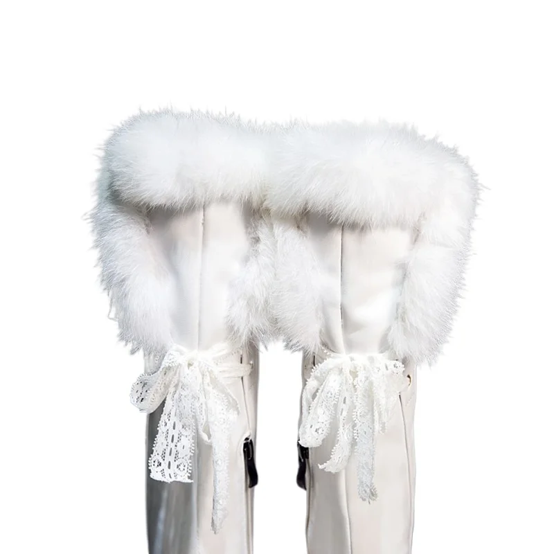 الدافئة الفراء حذاء برقبة للركبة النساء الشتاء الحلو موضة جولة تو عالية الكعب أفخم سستة فستان حفلة الثلوج منصة طويلة الأحذية 703-6