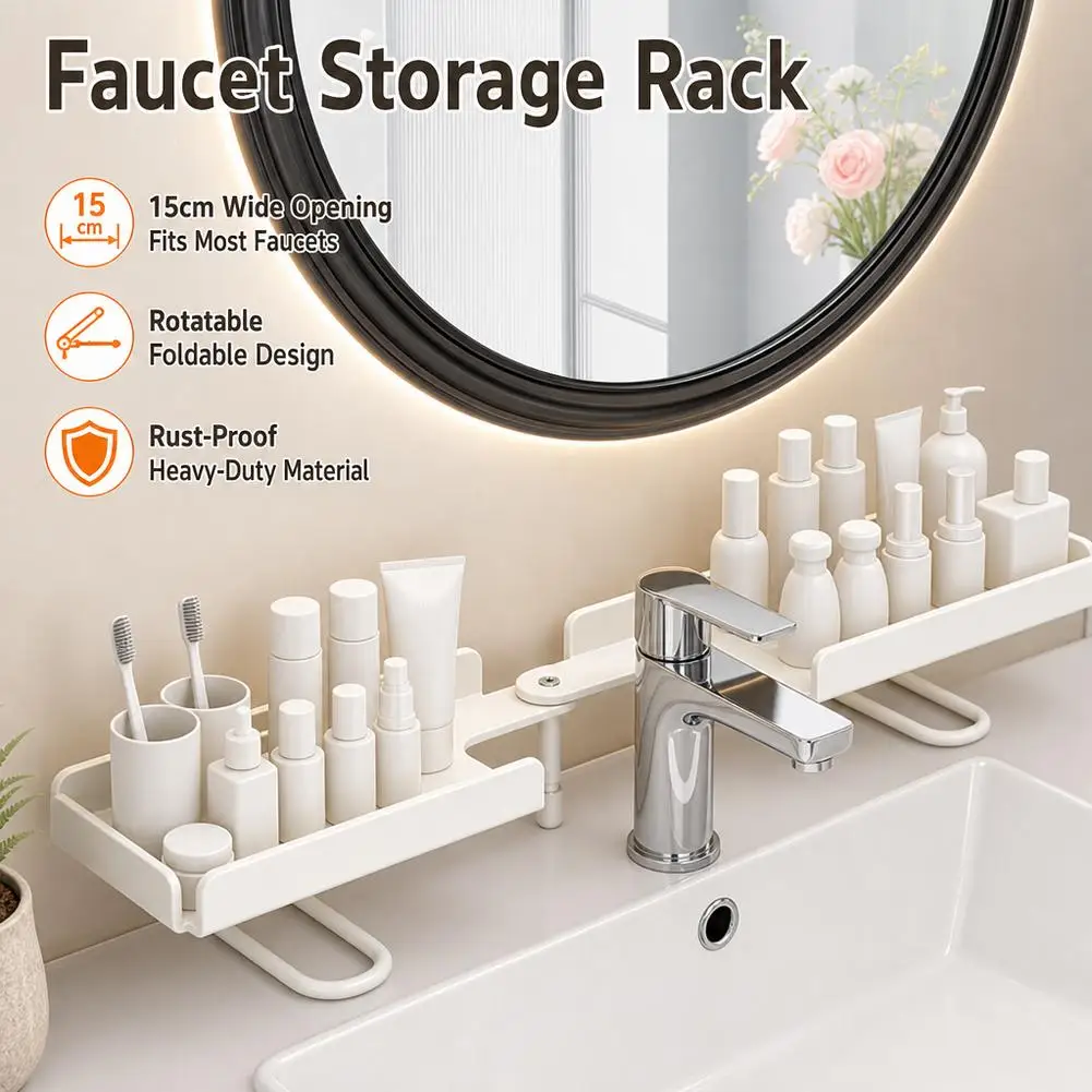 Faltbares Eckregal für Badezimmer, Wasserableitung, einfaches Regal für Armaturen, universeller Organizer ohne Bohren, Waschtisch-Aufbewahrung – Detail 6