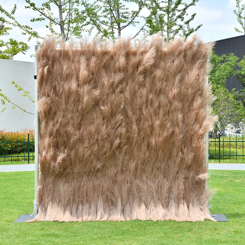 

Customized design Rolled Up 8X8ft Custom flower wall Artificial pampas grass backdrop for wedding party Decoration