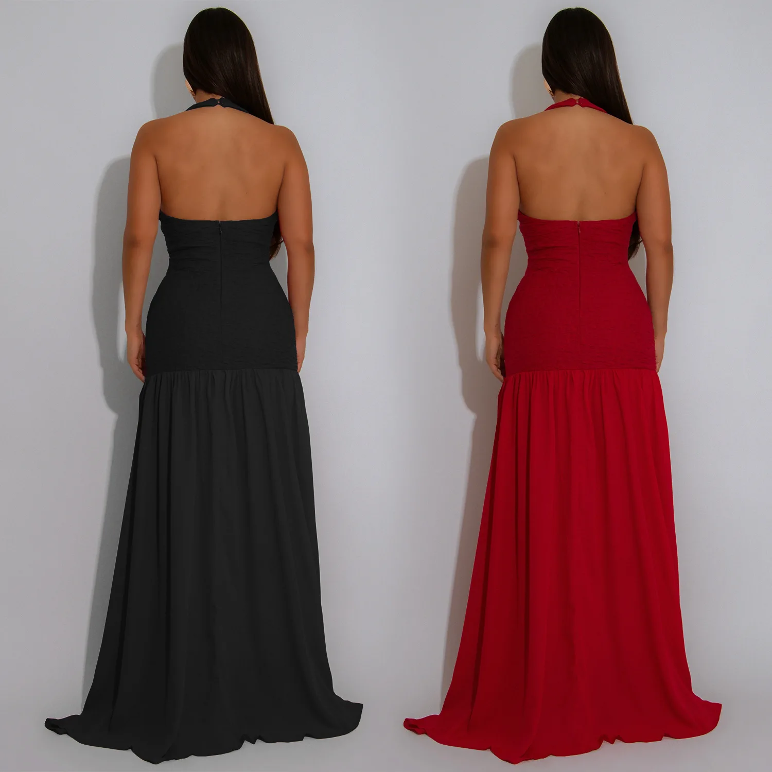 customized women's adult fashion clothing, European and American style sexy hollow neck hanging backless dress, evening gown
