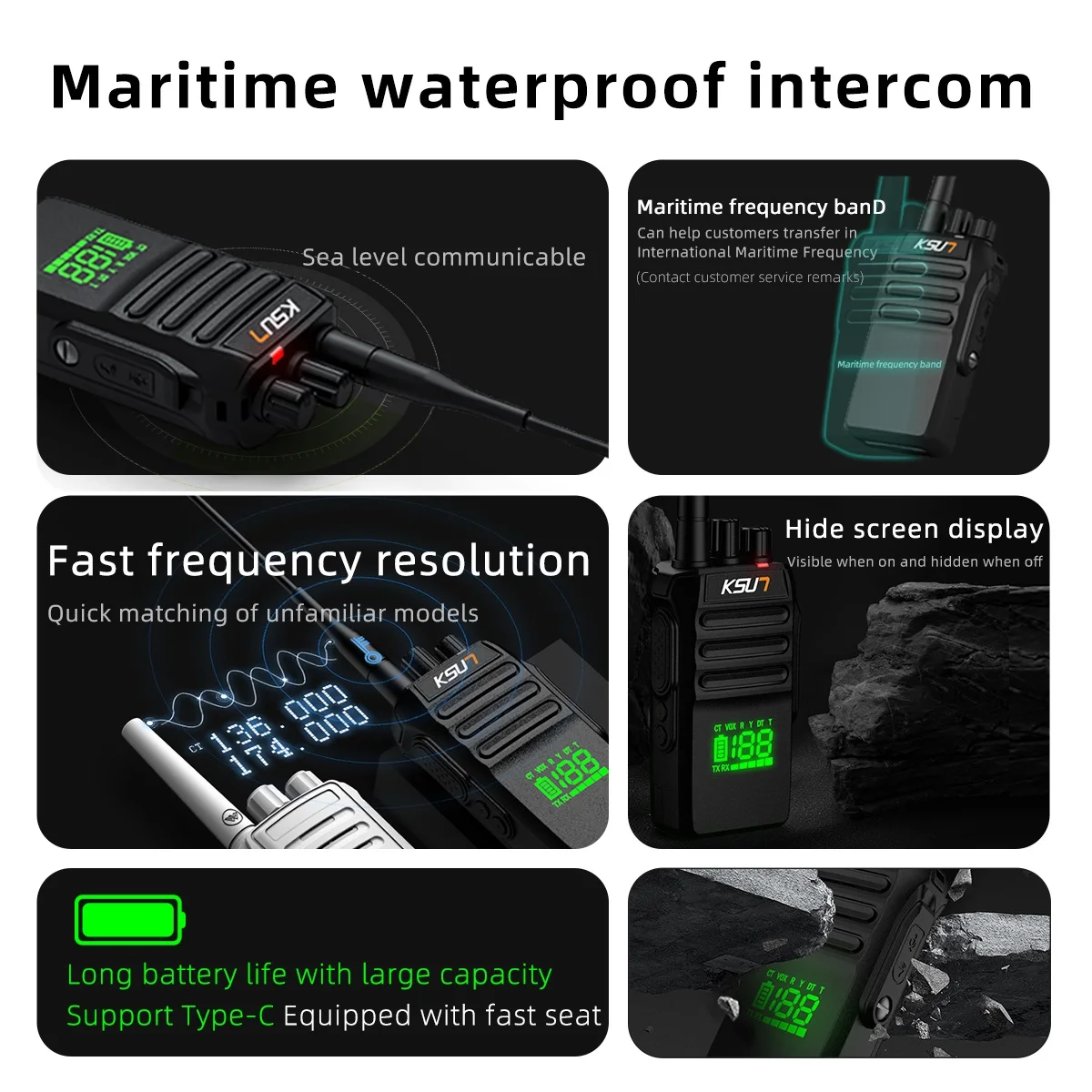 Professional Waterproof IP68 Walkie Talkie Long Range 10W VHF Marine Ham Radios Station For Boat  kayaks Communication KSUN P88