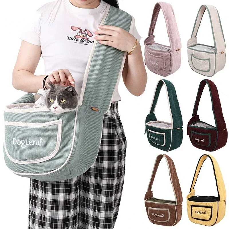 Carrier Bag for Cat and Small Dogs Light Weight Pet Shoulder Bag Washable Corduroy Breathable Travel Bag Pet Carrier Supplies