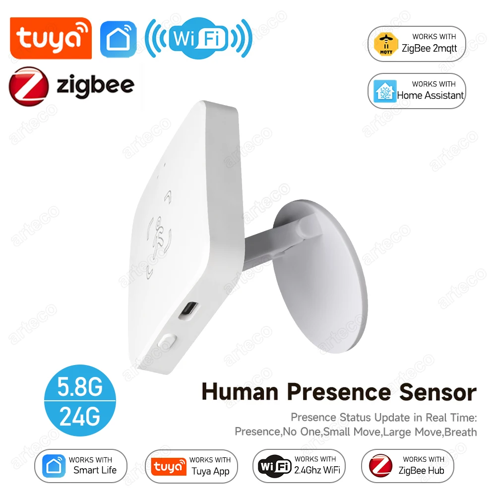 ZigBee-Sensor Inteligente de Presença Humana, Detector de Radar, Detecção de Distância de Luminância, Tuya Smart Life, Wi-Fi