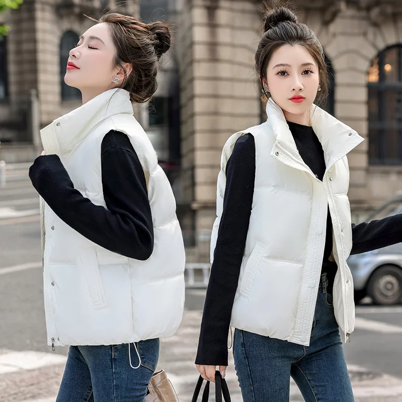 2025 Winter Down Cotton Vest Women High-End Sense Matt Fabric Sleeveless Short Jacket New Casual Zip Up Stand Collar Warm Parkas