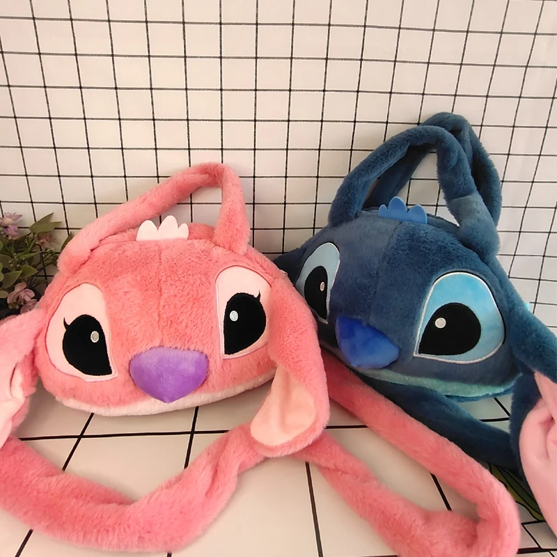 Disney Lilo and Stitch Plush Backpack Cute Anime Figure Stuffed Doll Kawaii Pink Angel Toy Knapsack Shoulder Bag Kids Gifts