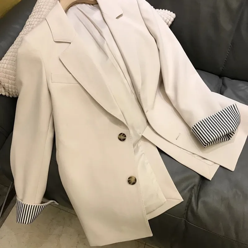 Khaki Blazers Womens Autumn Fashion Basic Outwear Single Breasted Solid Casual Daily Suits Korean Style Femme Office Lady Tops