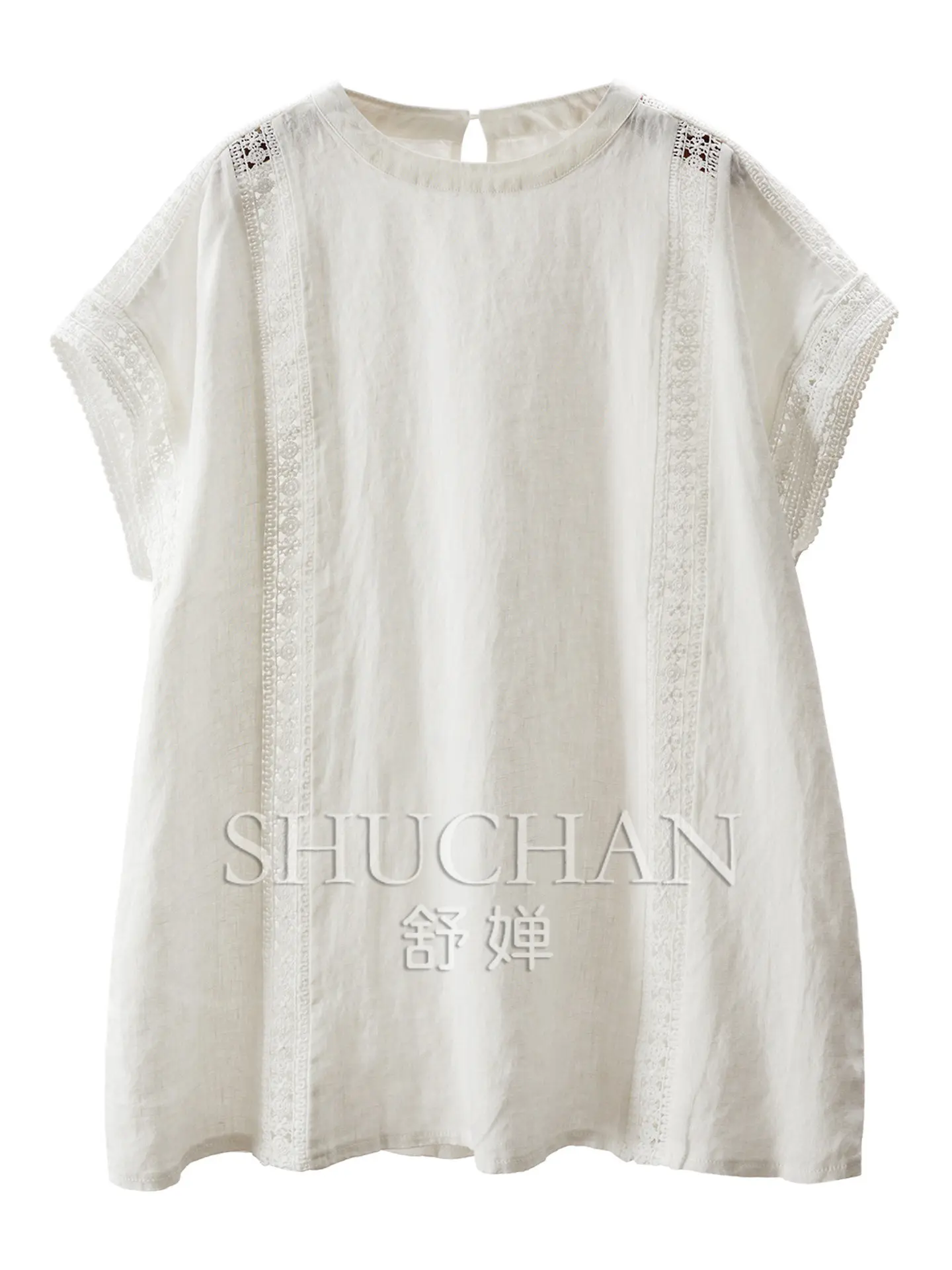 

Blouse Hidden Between Embroidery and White Space Hollowed Out and Embroidered Hemp Bag Rotator Sleeve Shirt, Women's 50M