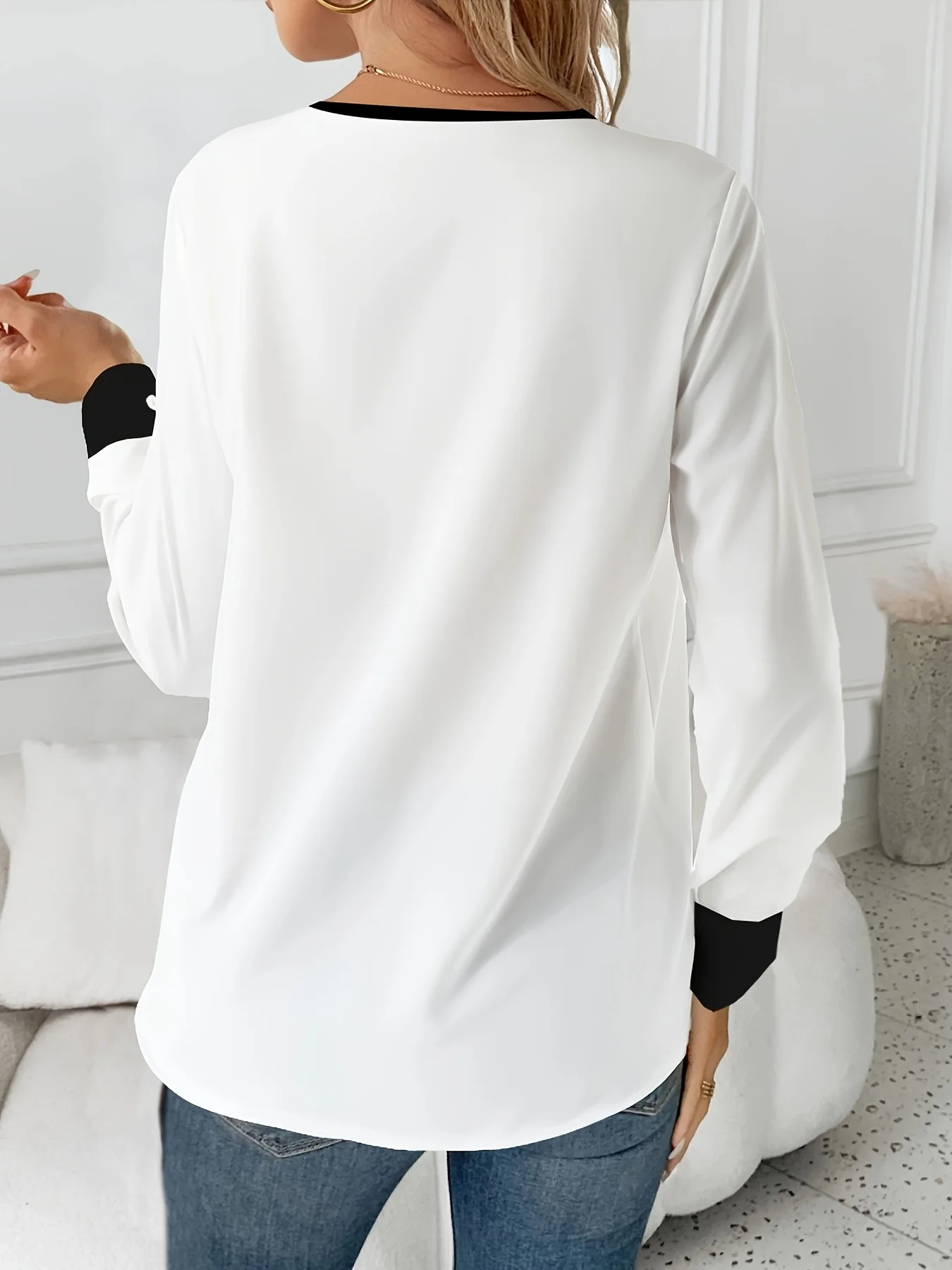 Temperament Lose Frau Hemd Mode Lässig Bluse Elegante lange Hülse Frau Hemd Urlaub Wochenende Top – Detail 3