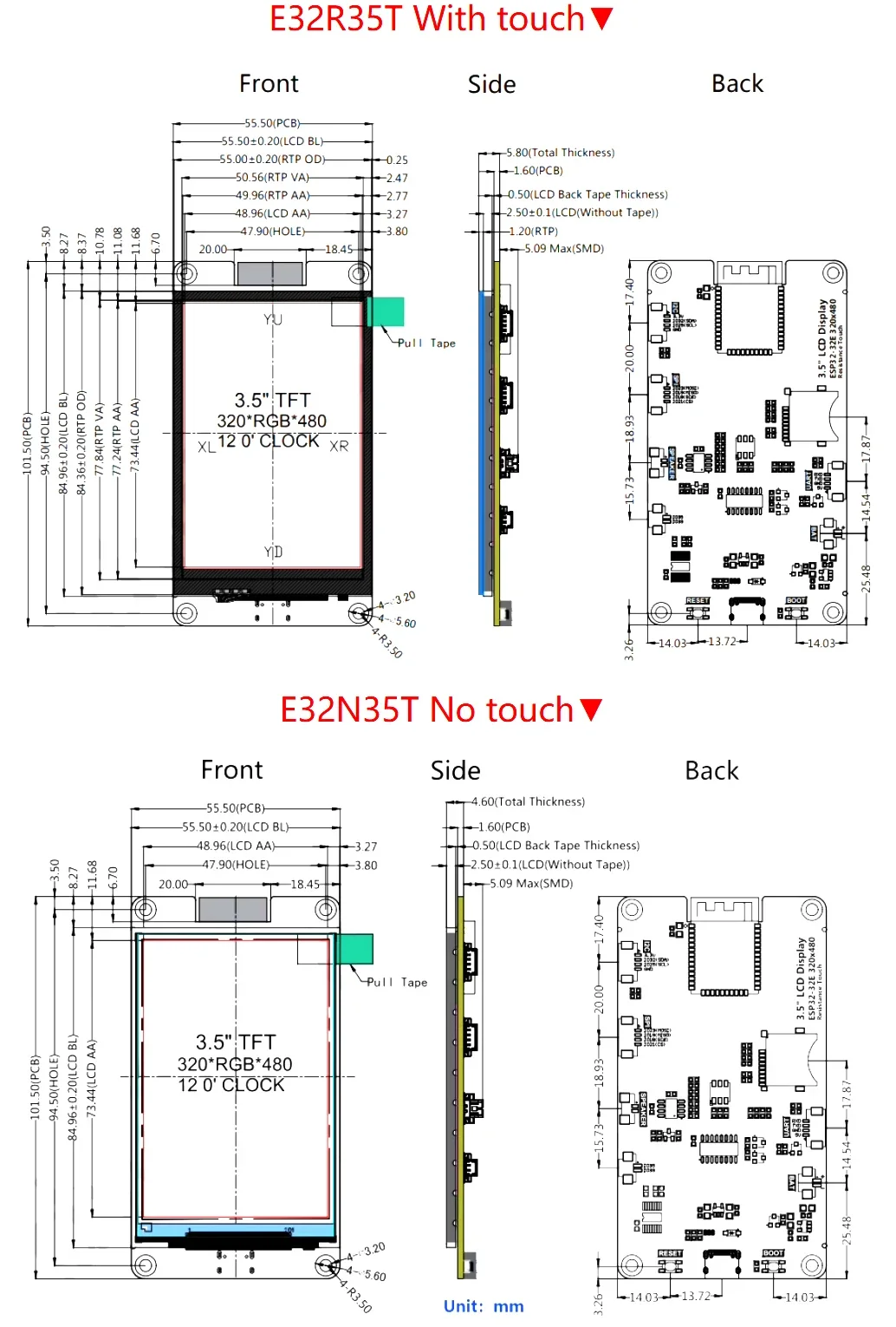 E32N35T 3.5inch ESP32 Development Board WiFi+Bluetooth ESP32-WROOM-32E Module 320x240 Smart Display TFT Touch Screen for Arduino