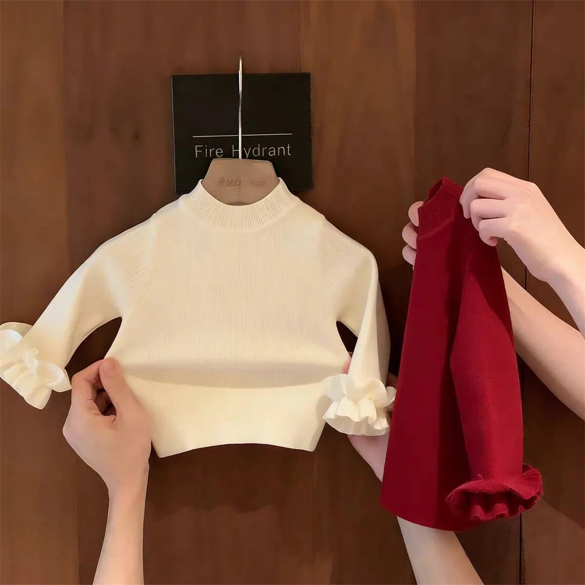 Girls' foreign-style sweater bottoming shirt New baby girl thickened knitted sweater solid-color bottoming shirt